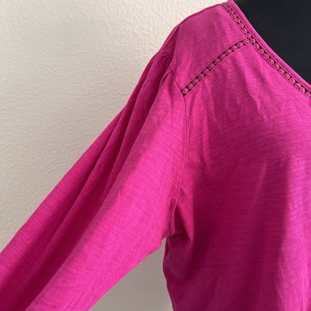 XXL Top Tunic Tee 3/4 Sleeve Casual Crochet Trim NWT Cotton Pink St. John's Bay - Picture 5 of 8